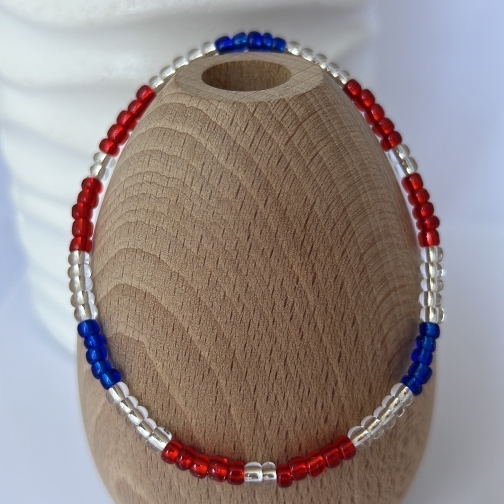 Stretch Beaded Anklet Red White & Blue